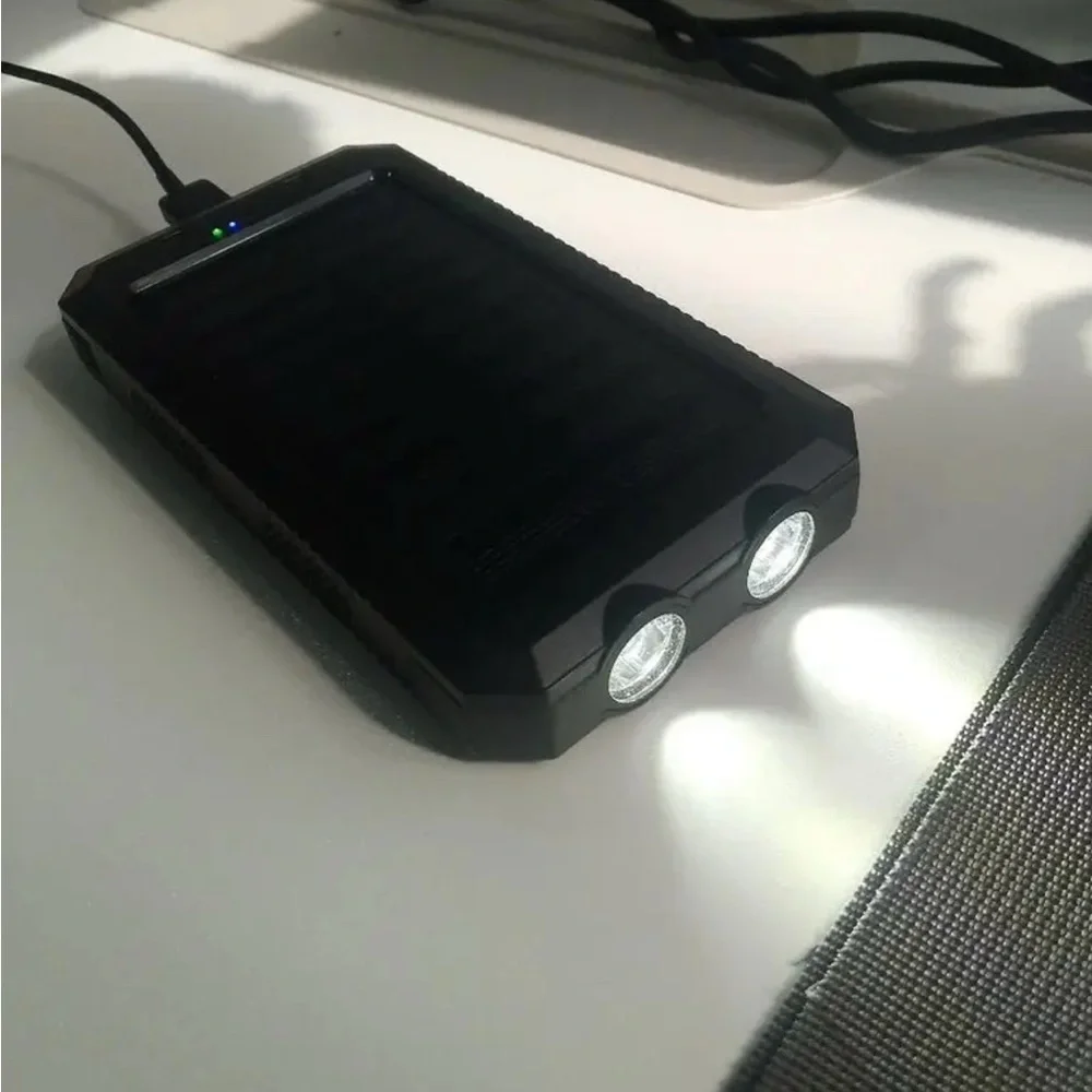 Solar Power Bank 32800 mAh with Flashlight, Dual USB, Waterproof – Black NWT